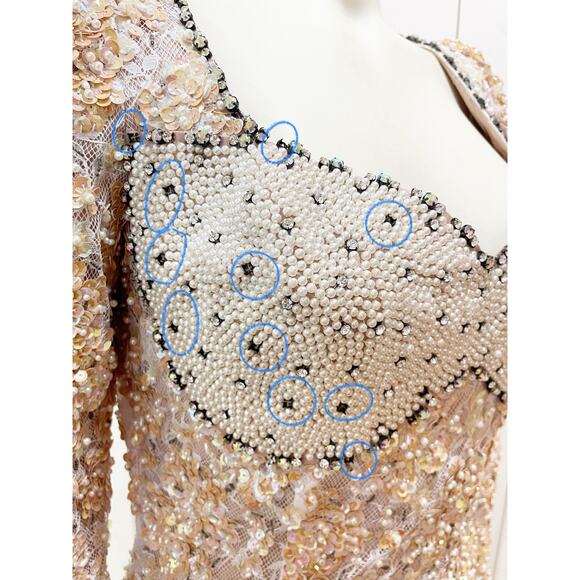 Lillie Rubin Pink Sequin Long Sleeve Gown with Crystals and Pearl Bust Sz 6 - Picture 12 of 16